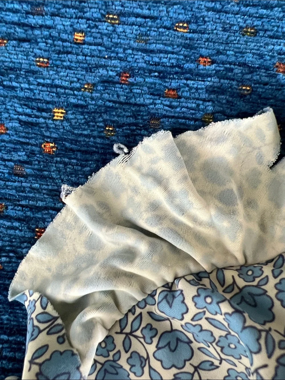 Mini Boden size 6/7 Blue Floral Smocked Bikini Set w/ ruffles